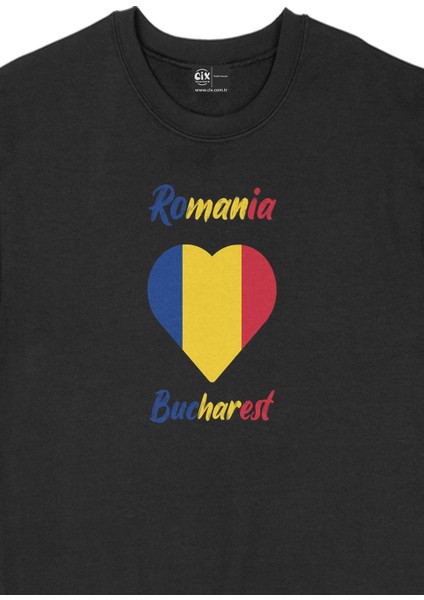 Bükreş Romanya Bayraklı Kalpli Siyah Sweatshirt fiyatları