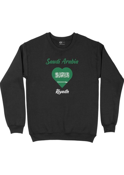 Riyad Suudi Arabistan Bayraklı Kalpli Siyah Sweatshirt