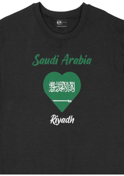 Riyad Suudi Arabistan Bayraklı Kalpli Siyah Sweatshirt fiyatları