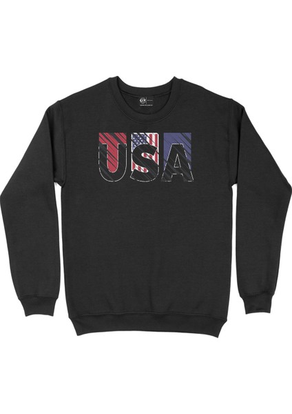 Usa Amerika Tasarım Siyah Sweatshirt
