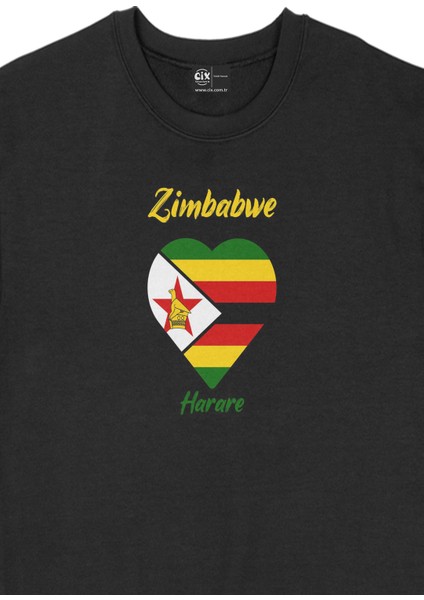 Harare Zimbabwe Bayraklı Kalpli Siyah Sweatshirt fiyatları