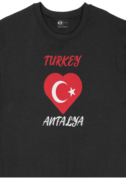 Antalya Türkiye Bayraklı Kalpli Siyah Sweatshirt fiyatları