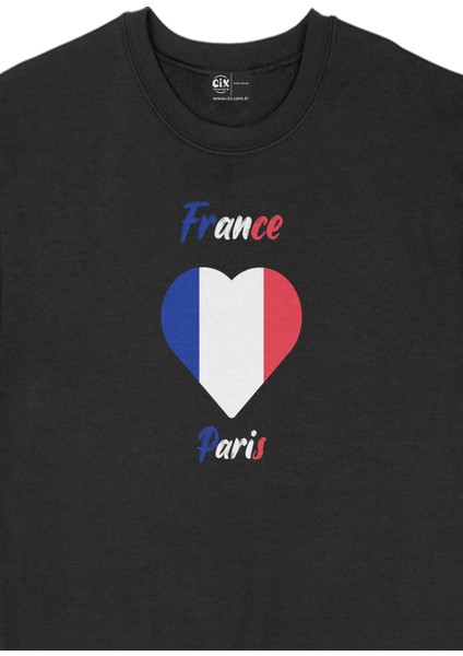 Paris Fransa Bayraklı Kalpli Siyah Sweatshirt fiyatları