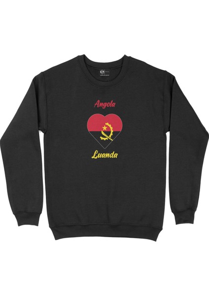 Luanda Angola Bayraklı Kalpli Siyah Sweatshirt