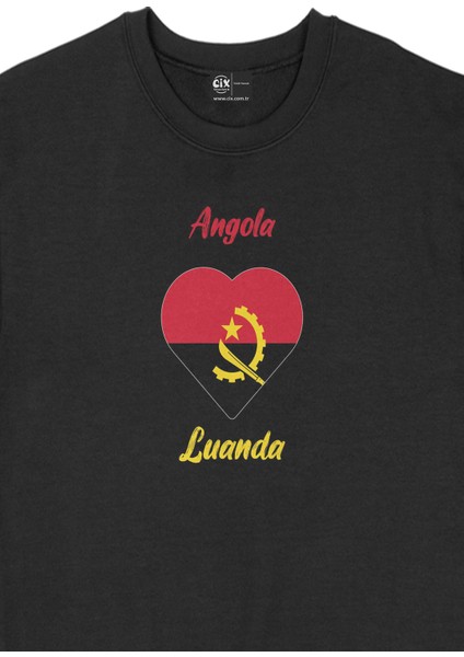 Luanda Angola Bayraklı Kalpli Siyah Sweatshirt fiyatları