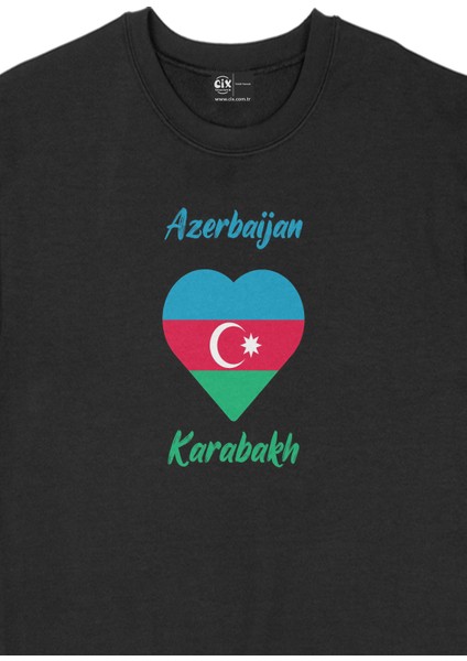 Karabağ Azerbaycan Bayraklı Kalpli Siyah Sweatshirt fiyatları