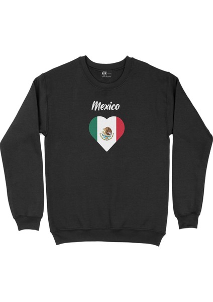 Meksika Bayraklı Kalpli Siyah Sweatshirt