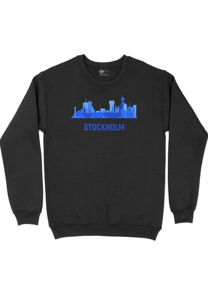 Stockholm Manzaralı Siyah Sweatshirt