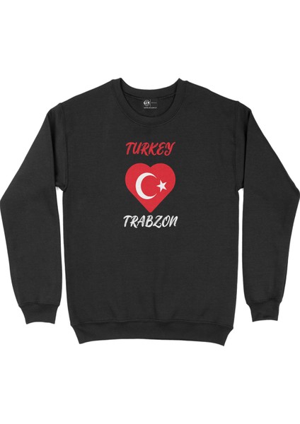 Trabzon Türkiye Bayraklı Kalpli Siyah Sweatshirt