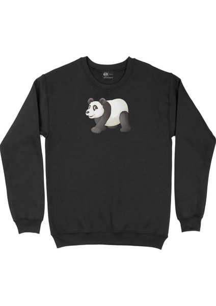 Tatlı Panda Tasarım Siyah Sweatshirt