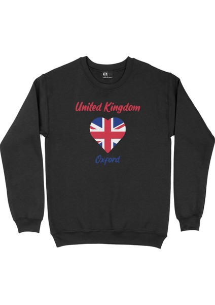 Oxford Ingiltere Bayraklı Kalpli Siyah Sweatshirt