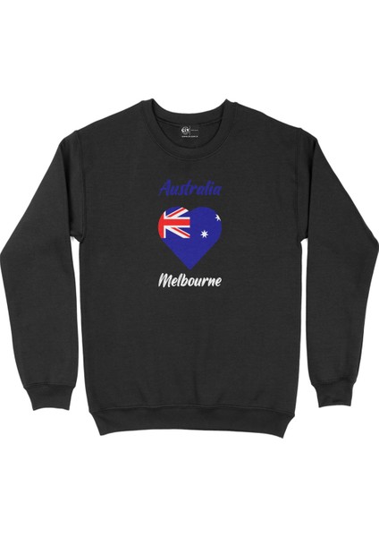 Melbourne Avusturalya Bayraklı Kalpli Siyah Sweatshirt