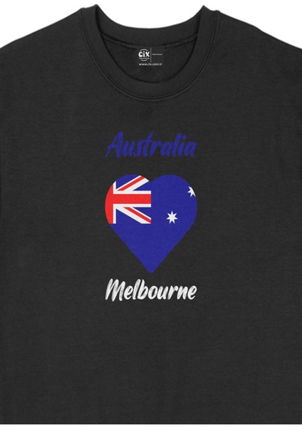 Melbourne Avusturalya Bayraklı Kalpli Siyah Sweatshirt fiyatları
