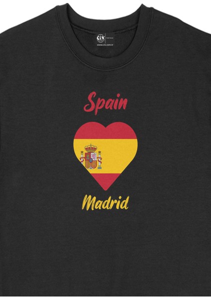 Madrid Ispanya Bayraklı Kalpli Siyah Sweatshirt fiyatları