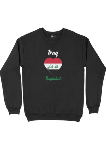Bağdat Irak Bayraklı Kalpli Siyah Sweatshirt