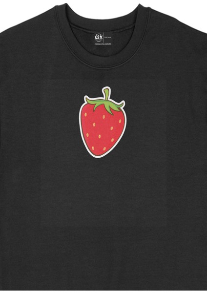 Çilekli Tasarım Siyah Sweatshirt fiyatları