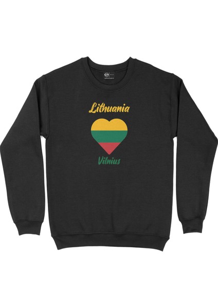 Vilnüs Litvanya Bayraklı Kalpli Siyah Sweatshirt