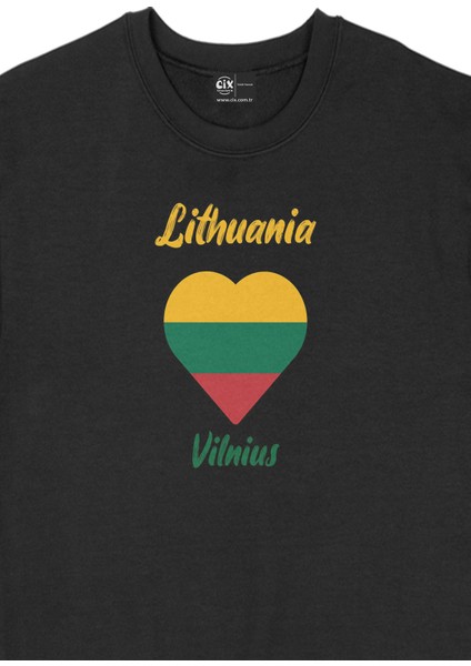 Vilnüs Litvanya Bayraklı Kalpli Siyah Sweatshirt fiyatları