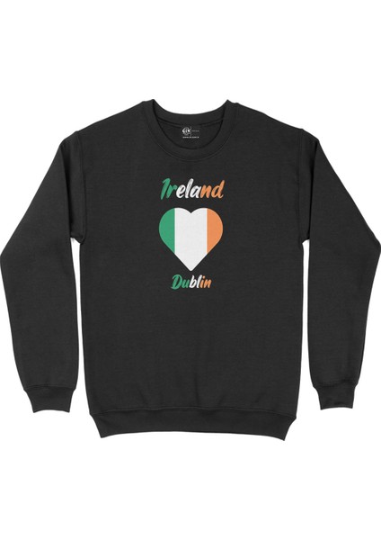 Dublin Irlanda Bayraklı Kalpli Siyah Sweatshirt