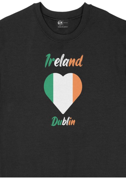 Dublin Irlanda Bayraklı Kalpli Siyah Sweatshirt fiyatları