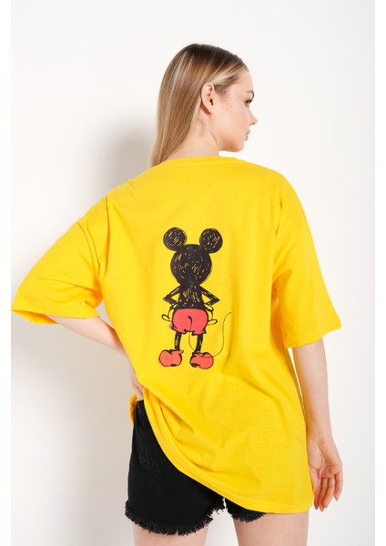 Kadın Sırt Baskılı Mickey Mouse T-Shirt