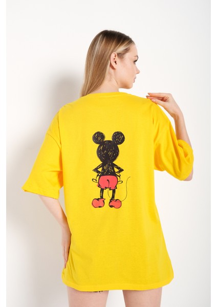 Kadın Sırt Baskılı Mickey Mouse T-Shirt