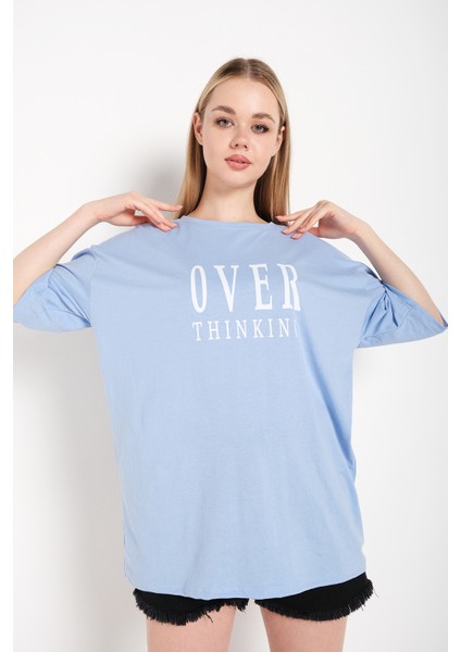 Kadın Over Thinking Baskılı Oversize T-Shirt