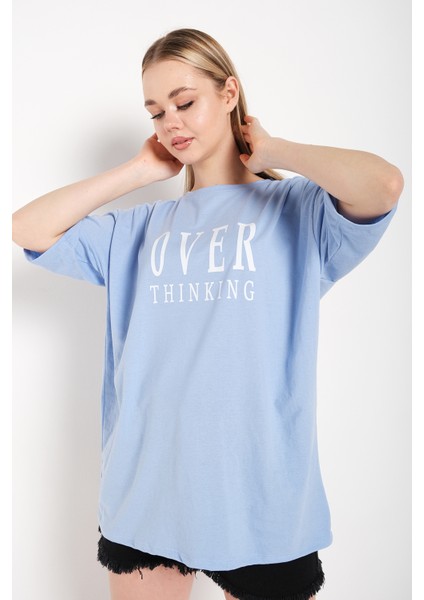 Kadın Over Thinking Baskılı Oversize T-Shirt