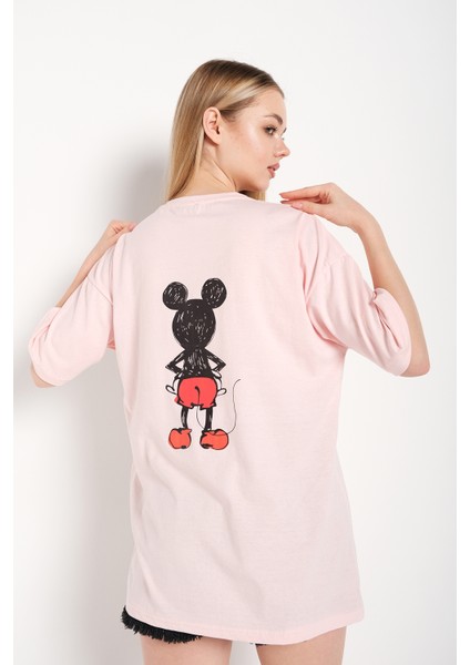 Kadın Sırt Baskılı Mickey Mouse T-Shirt