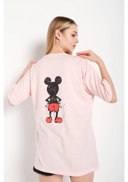 Kadın Sırt Baskılı Mickey Mouse T-Shirt