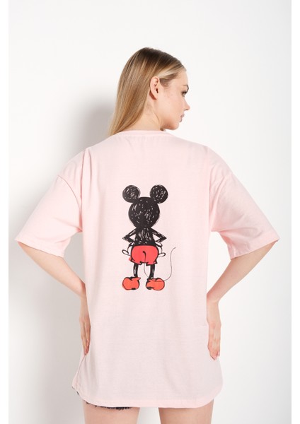 Kadın Sırt Baskılı Mickey Mouse T-Shirt