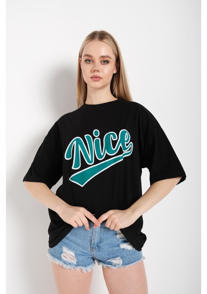 Kadın Oversize Nice Baskılı Sweatshirt