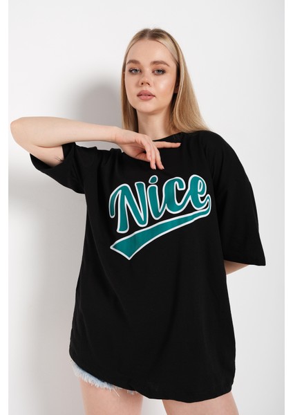 Kadın Oversize Nice Baskılı Sweatshirt