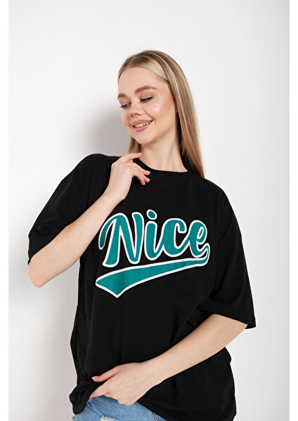 Kadın Oversize Nice Baskılı Sweatshirt