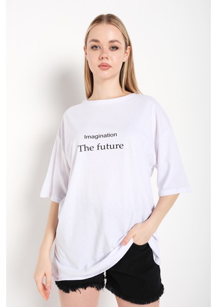 Kadın The Future Baskılı Oversize Tshirt