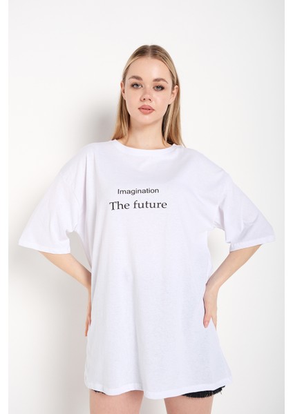 Kadın The Future Baskılı Oversize Tshirt fiyatları