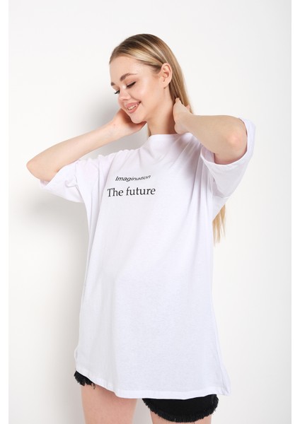 Kadın The Future Baskılı Oversize Tshirt modelleri