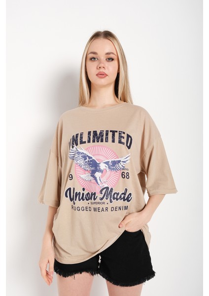 Kadın Unlimited Baskılı Oversize T-Shirt