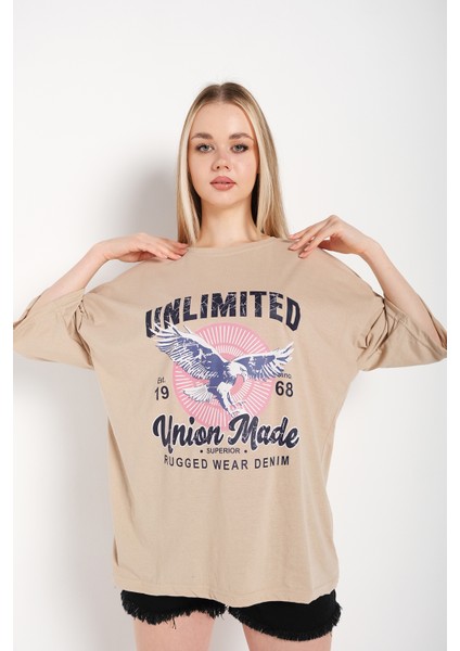 Kadın Unlimited Baskılı Oversize T-Shirt