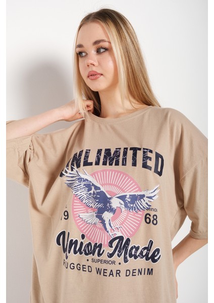 Kadın Unlimited Baskılı Oversize T-Shirt