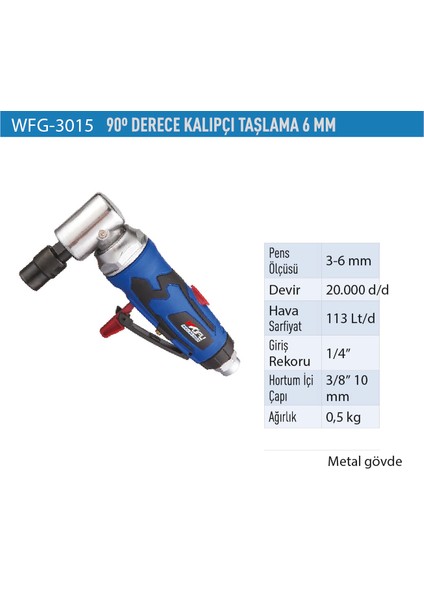 Havalı 90 Derece Kalıpcı Taşlama 6 mm Metal Gövde WFG3015