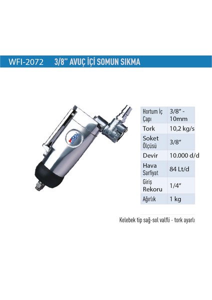 Havalı Somun Sıkma Avuç Tip 3/8" 10.000 D/d WFI2072