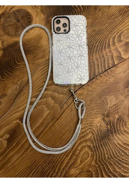 Trend Case Swarovski Taşlı Janjanlı Silver Gümüş Telefon Boyun Askısı Gümüş Taşlı Boyun Ipi