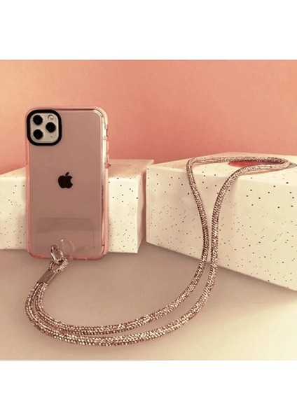 Trend Case Swarovski Taşlı Janjanlı Rose Gold Telefon Boyun Askısı Rose Gold Taşlı Boyun Ipi