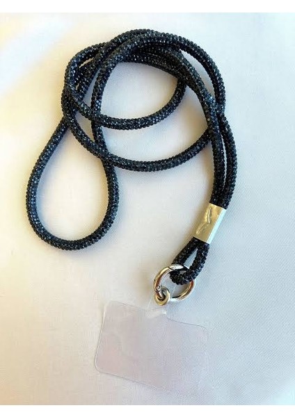 Parlak Swarovski Taşlı Çapraz Telefon Askısı Siyah