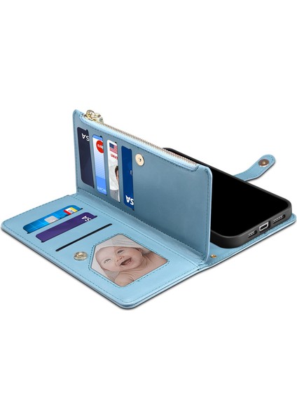 Apple Iphone 6/7/8 4,7 Inç / Se (2020) / (2022) Için Şok Geçirmez Kılıfı Engelleme Anti-Damla Deri Standı Telefon Kasası Fermuar Cüzdanı / Kart Yuvaları (Yurt Dışından)