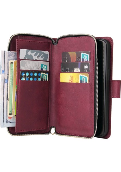 Apple Iphone 13 Pro Max Için 6.7 Inç Flip Stand Cüzdan Telefon Kılıfı Pu Dergi Manyetik 9 Kart Tutucu Yuvaları Zipper Cep Kapağı Kayışlı (Yurt Dışından) modelleri