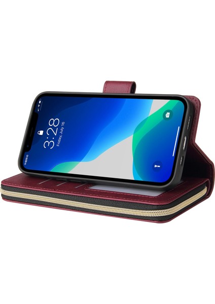 Apple Iphone 13 Pro Max Için 6.7 Inç Flip Stand Cüzdan Telefon Kılıfı Pu Dergi Manyetik 9 Kart Tutucu Yuvaları Zipper Cep Kapağı Kayışlı (Yurt Dışından) fırsatları