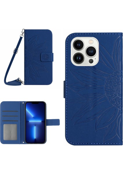 Apple Iphone 13 Pro 6.1 Inç HT04 Basılı Sunçiçeği Pu Deri Cüzdan Stand Kapağı Manyetik Toka Cilt Touch Telefon Kılıfı Omuz Kayışı (Yurt Dışından)