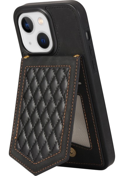 Apple Iphone 13 6.1 Inç Için Basılı Eşkenar Eşya Mizamı Kickstand Kasa Pu Deri Kaplı Tpu Kart Yuvası Rfıd Engelleme Telefon Kapağı Omuz Kayışı Ile (Yurt Dışından)